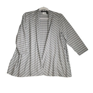 Susan Graver Cardigan Women Large Gray White Stripe Open Knit Lightweight
